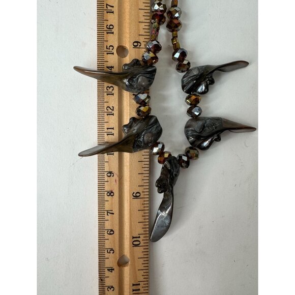 Handcrafted Smoky Quartz & Carved Stone Necklace With Toggle Clasp - Picture 4 of 16